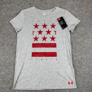 Under Armour HeatGear T-Shirt Loose Stars Stripes USA Flag Gray Womens Small S